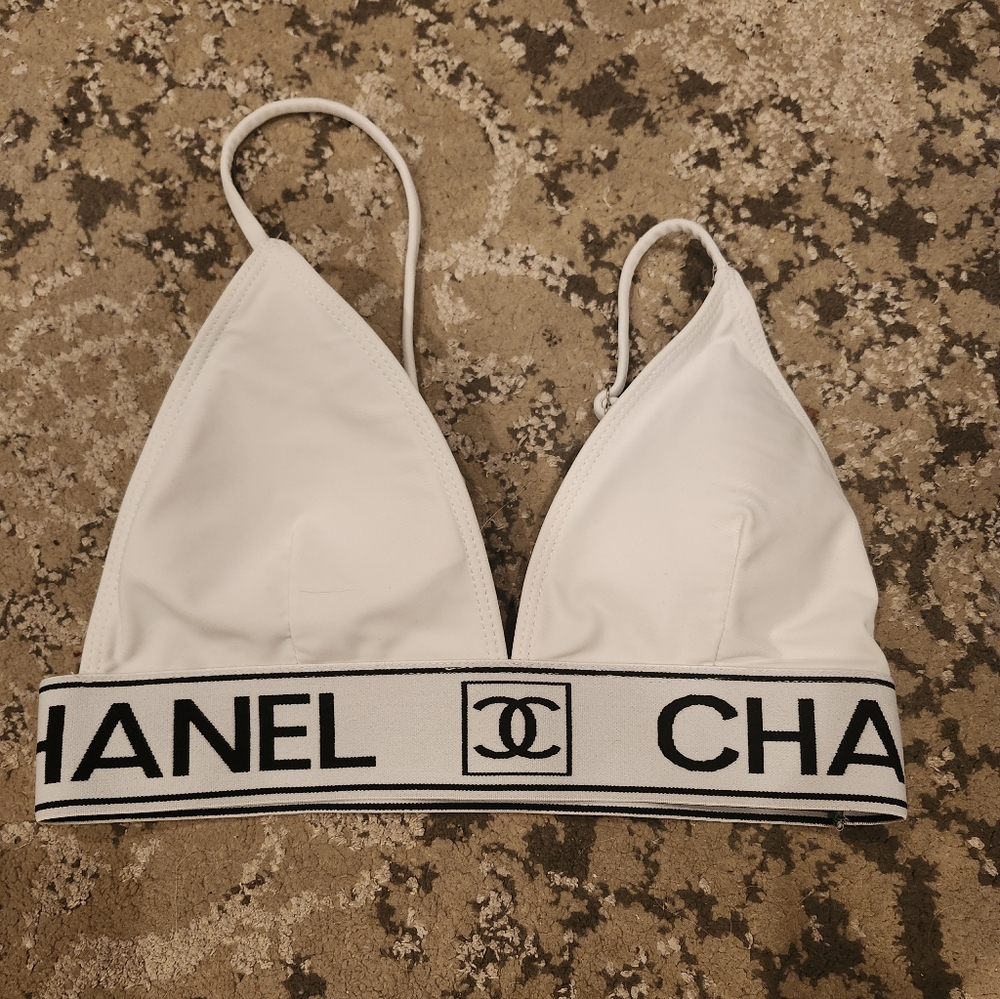 Chanel White Elastic Bikini Top Size Medium - Picture 3 of 9